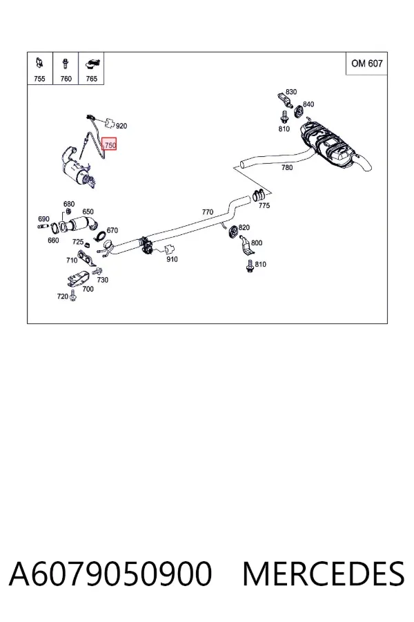 Sensor de temperatura dos gases de escape (GE), antes de filtro de partículas diesel A6079050900 Mercedes