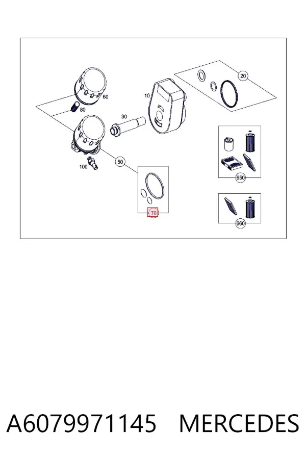 Vedante de adaptador do filtro de óleo A6079971145 Mercedes