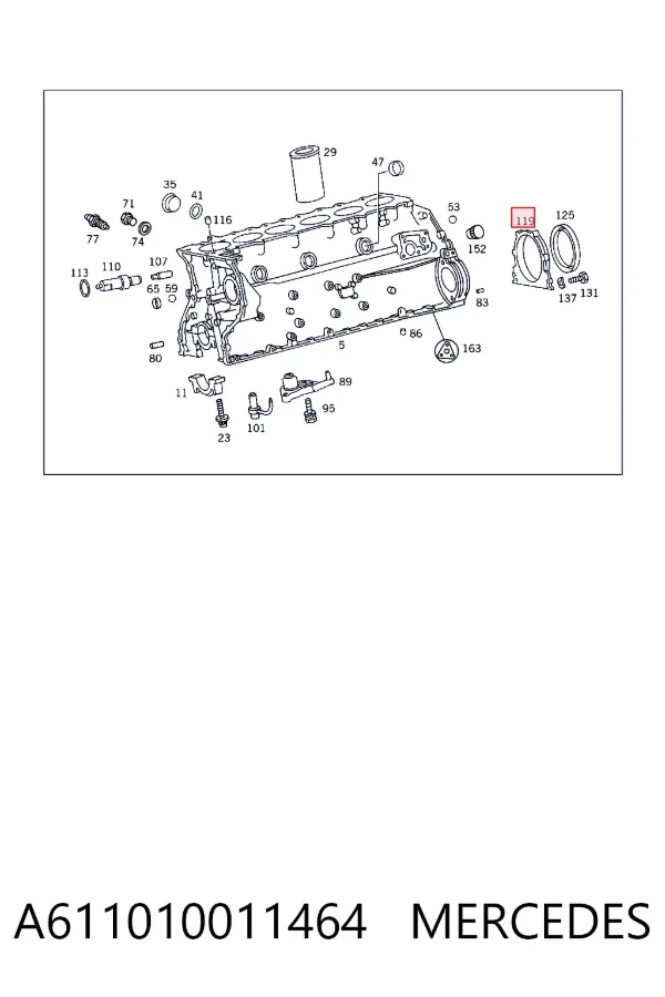 Vedação traseira de cambota de motor A611010011464 Mercedes