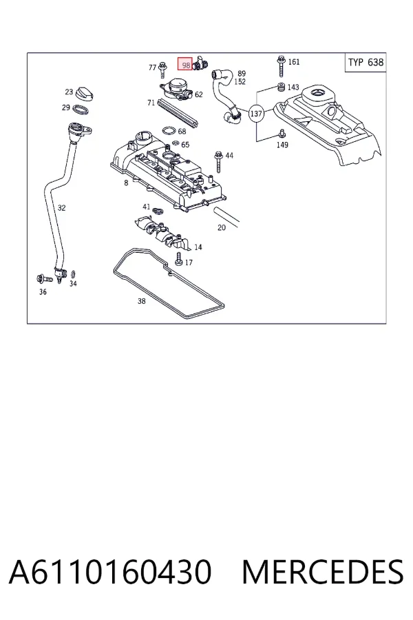 Aquecedor dos gases de cárter A6110160430 Mercedes