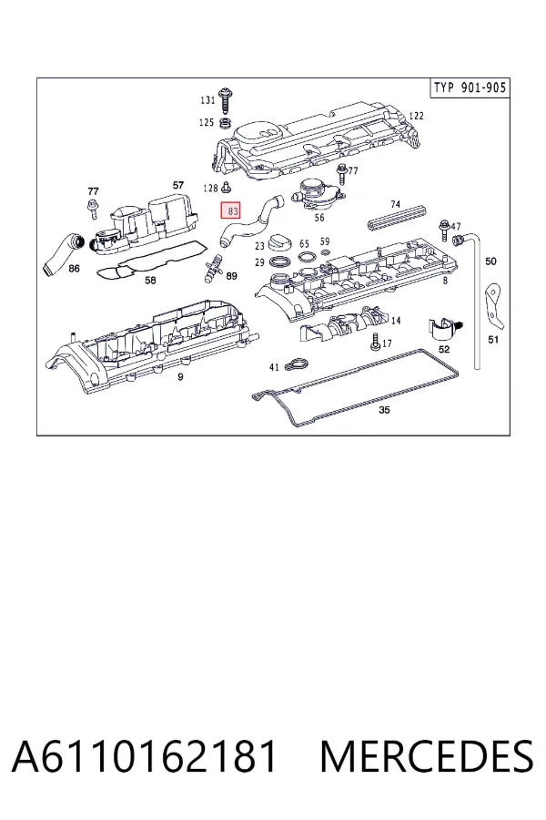 Cano derivado de ventilação de cárter (de separador de óleo) A6110162181 Mercedes