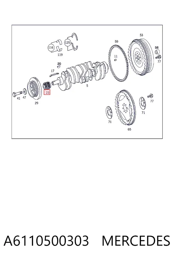 Engrenagem de cadeia da roda dentada de acionamento de cambota de motor A6110500303 Mercedes