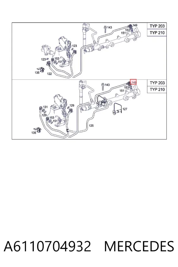Tubo de combustível, desde a Bomba de Combustível de Pressão Alta até a sonda de combustível A6110704932 Mercedes