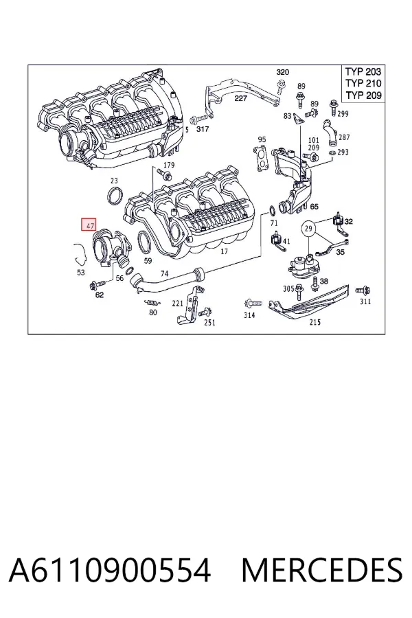 Válvula EGR de recirculação dos gases A6110900554 Mercedes