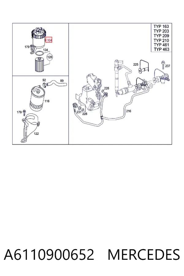 Caixa de filtro de combustível A6110900652 Mercedes