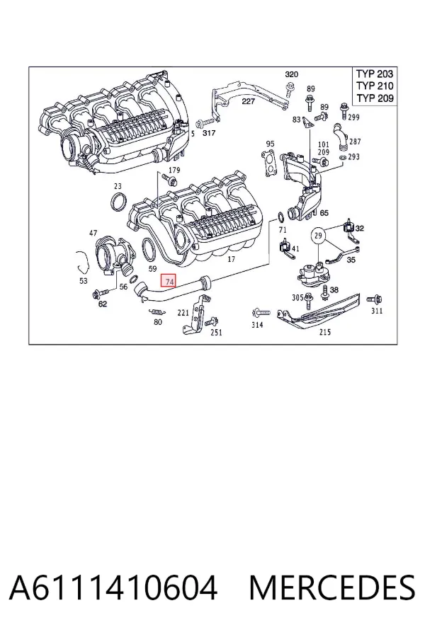 Cano derivado do sistema de recirculação dos gases de escape EGR A6111410604 Mercedes