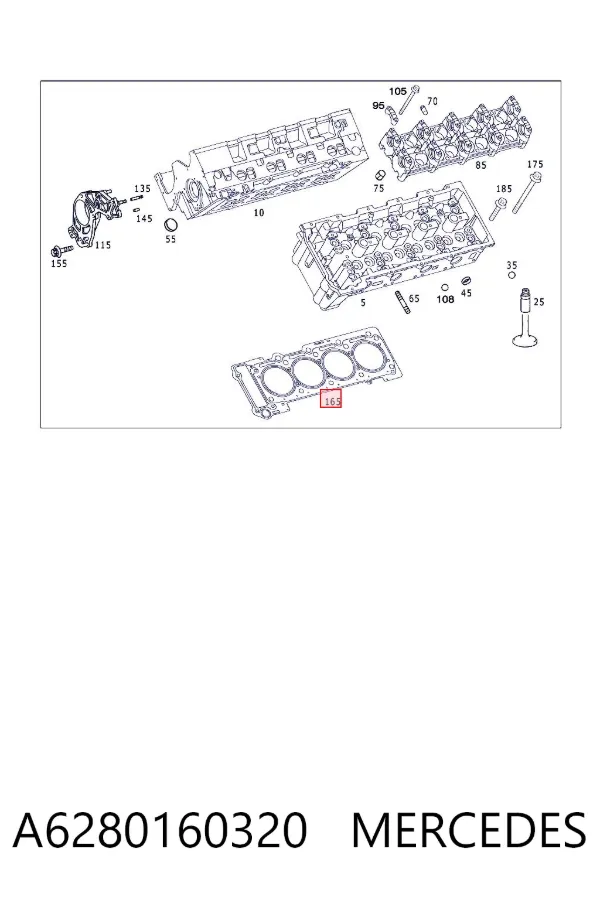 Vedante esquerdo de cabeça de motor (CBC) A6280160320 Mercedes