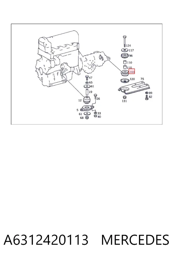 Coxim de transmissão (suporte da caixa de mudança) A6312420113 Mercedes