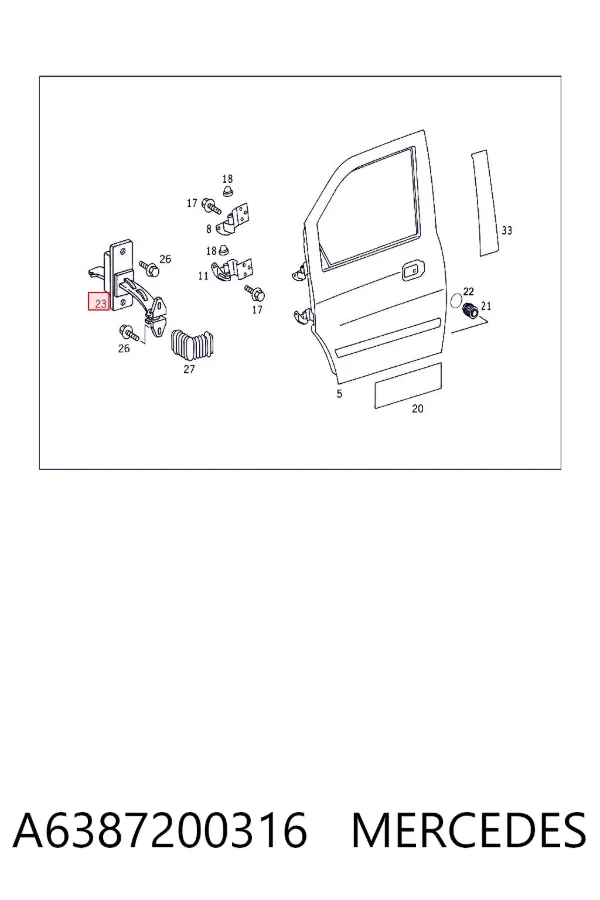 Limitador dianteiro de abertura de porta A6387200316 Mercedes