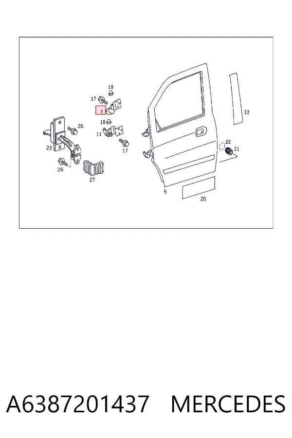Gozno da porta dianteira esquerda A6387201437 Mercedes