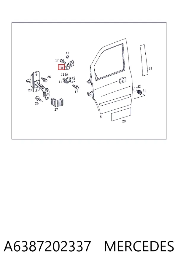Gozno da porta dianteira direita A6387202337 Mercedes