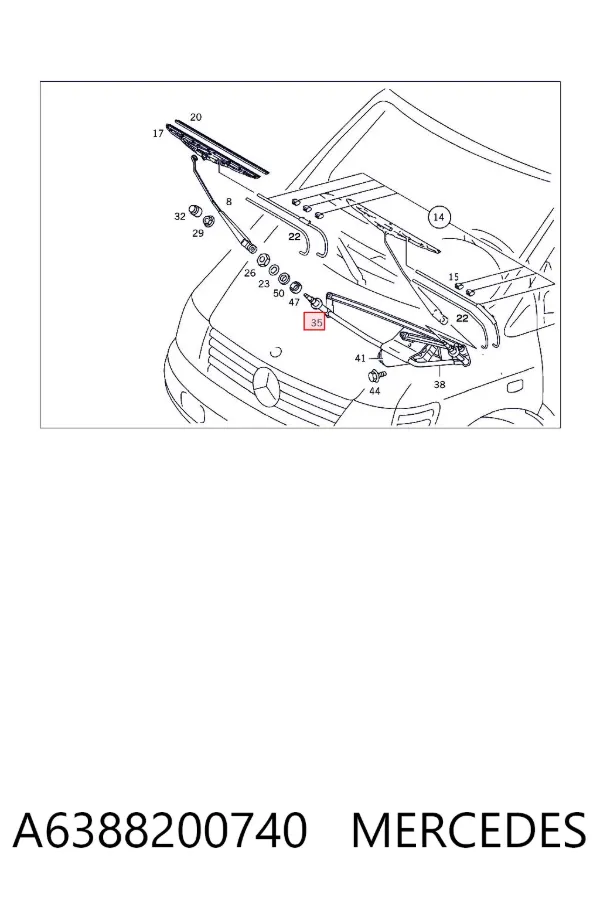 Trapézio de limpador pára-brisas A6388200740 Mercedes