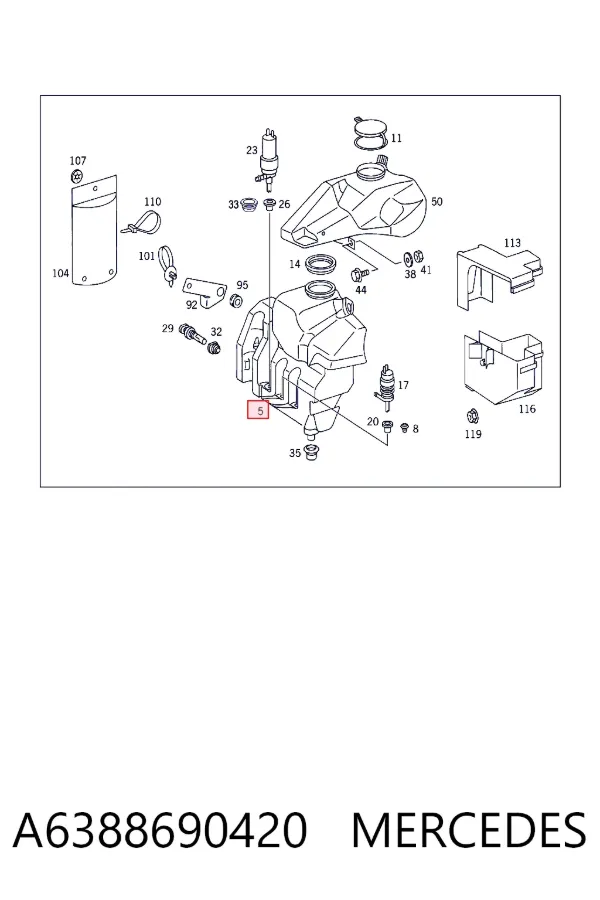Tanque de fluido para lavador de vidro A6388690420 Mercedes