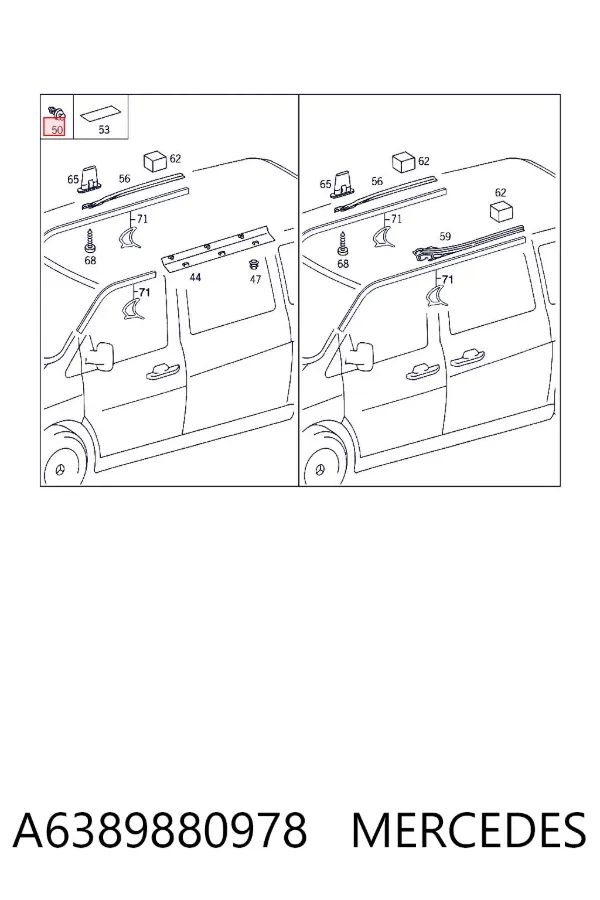 Cápsula (prendedor) de fixação de revestimento da porta A6389880978 Mercedes