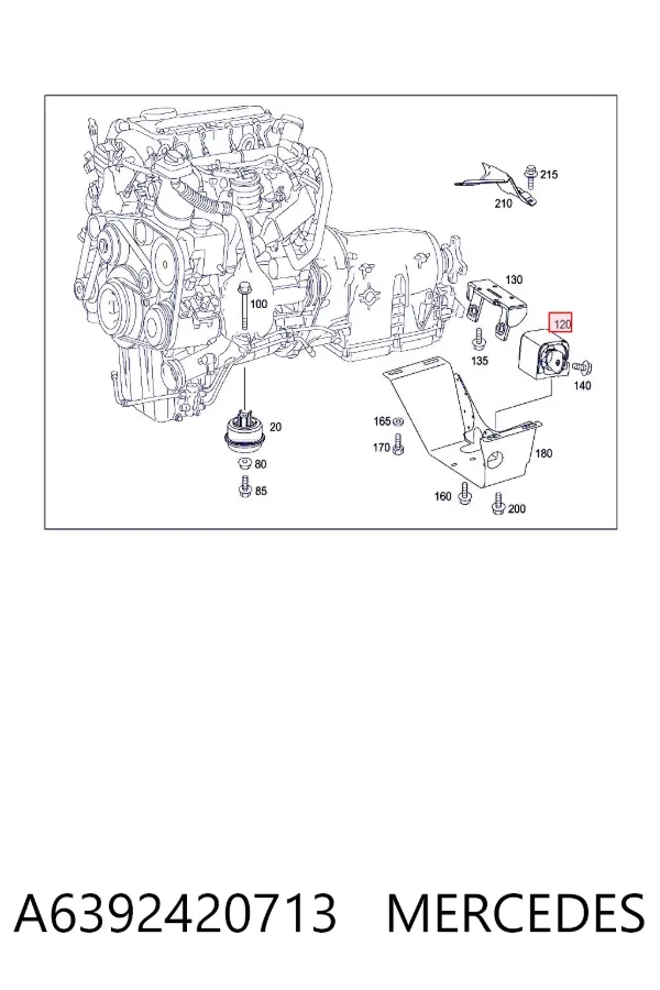 Coxim de transmissão (suporte da caixa de mudança) A6392420713 Mercedes