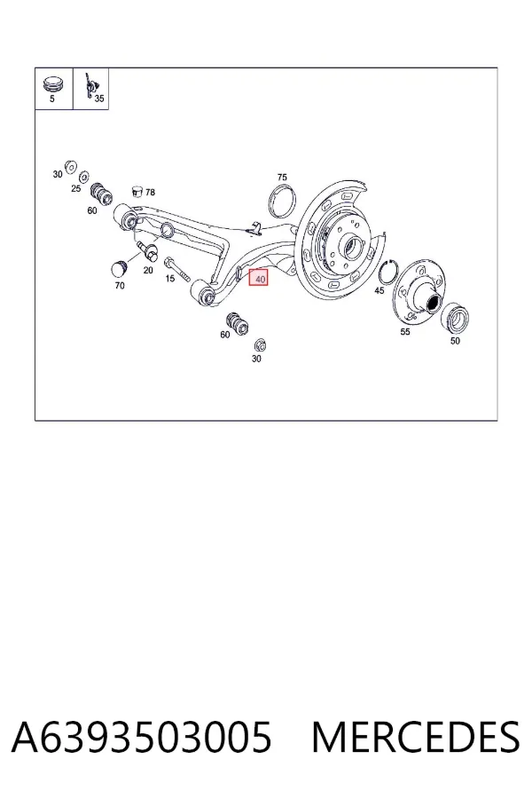 Pino moente (extremidade do eixo) traseiro esquerdo A6393503005 Mercedes