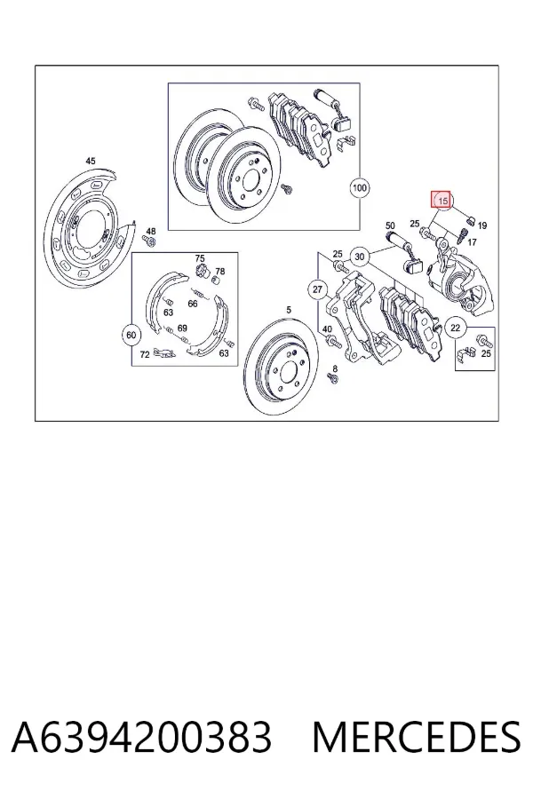Suporte do freio traseiro direito A6394200383 Mercedes