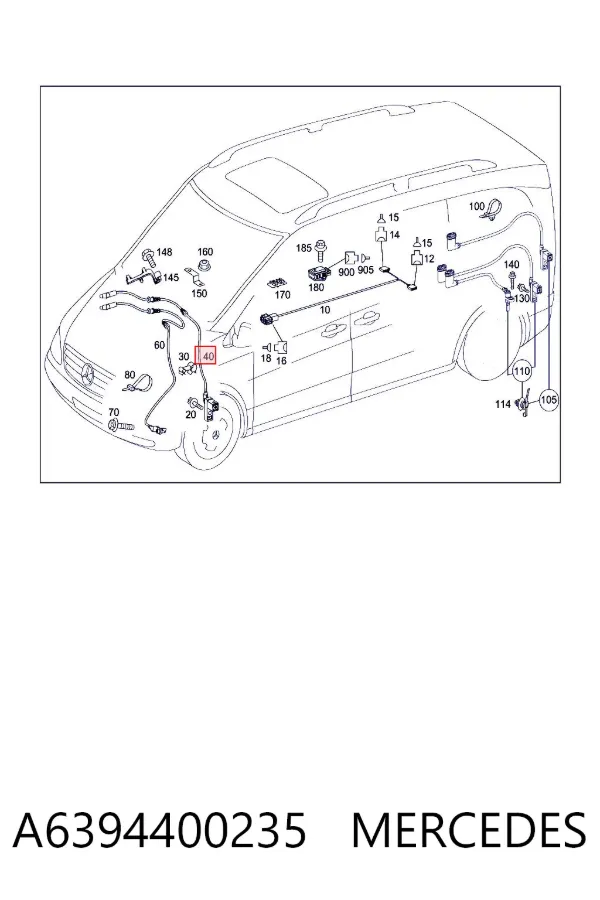 Cabo (fio) de sensor de estacionamento do pára-choque traseiro A6394400235 Mercedes