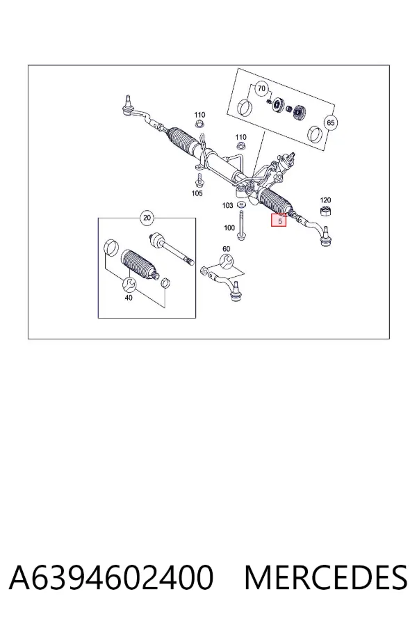 Cremalheira da direção A6394602400 Mercedes