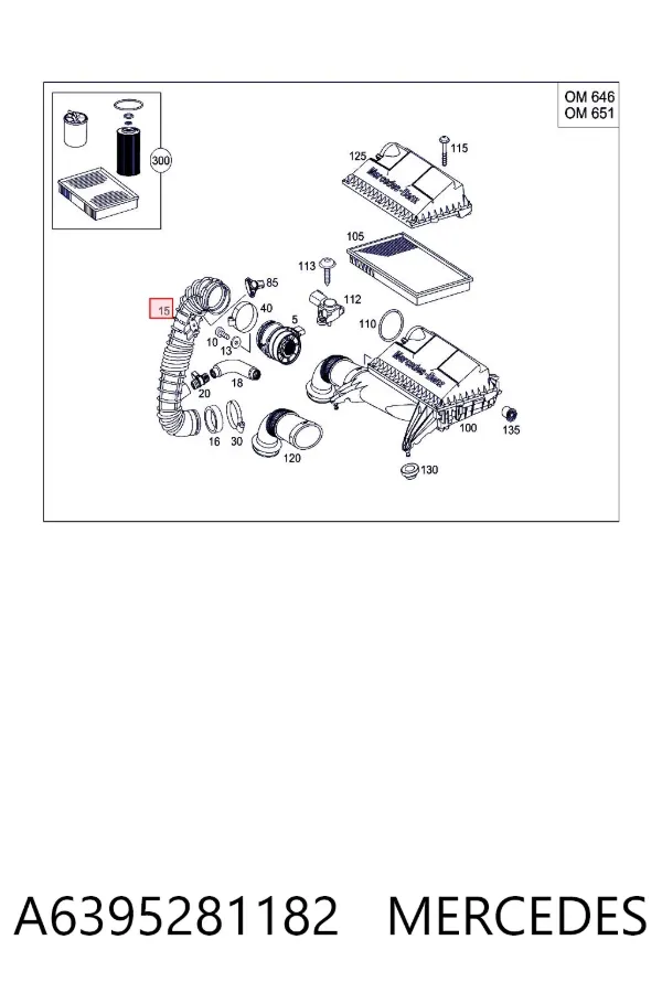 Cano derivado de ar, saída de filtro de ar A6395281182 Mercedes