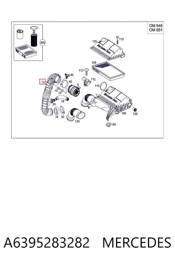 Cano derivado de ar, saída de filtro de ar A6395283282 Mercedes