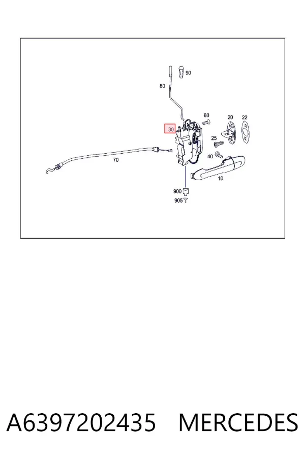Fecho da porta dianteira esquerda A6397202435 Mercedes