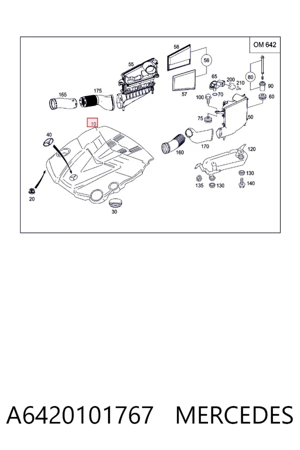 Tampa de motor decorativa A6420101767 Mercedes