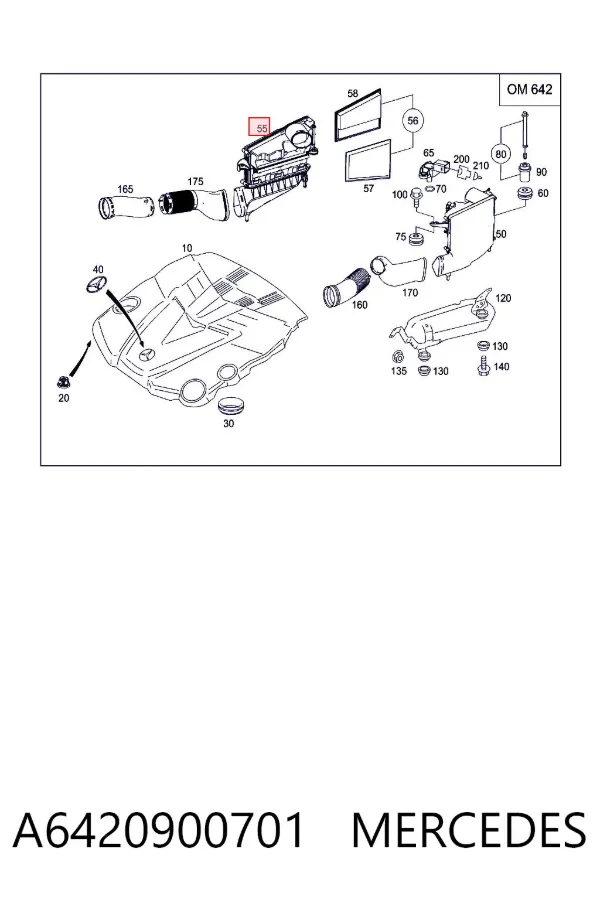 Caixa de filtro de ar direito A6420900701 Mercedes