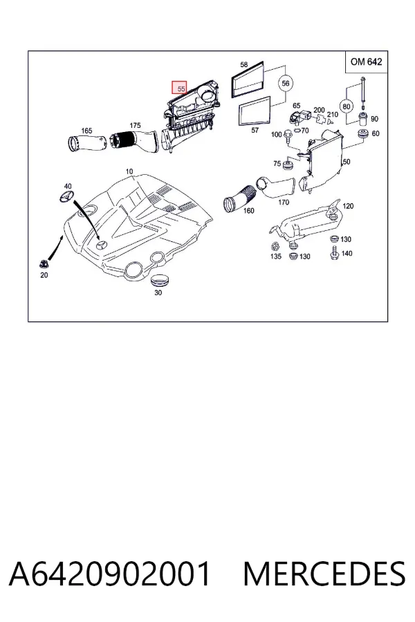 Caixa de filtro de ar direito A6420902001 Mercedes