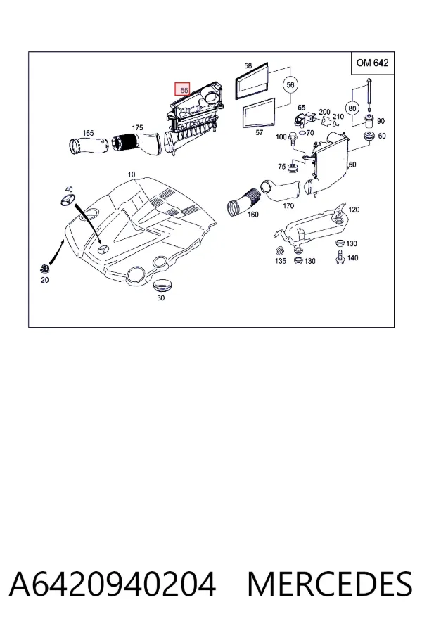 Caixa de filtro de ar direito A6420940204 Mercedes