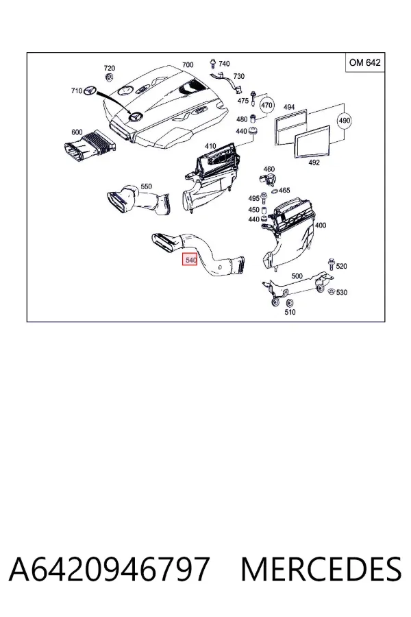 Cano derivado de ar, entrada de filtro de ar A6420946797 Mercedes