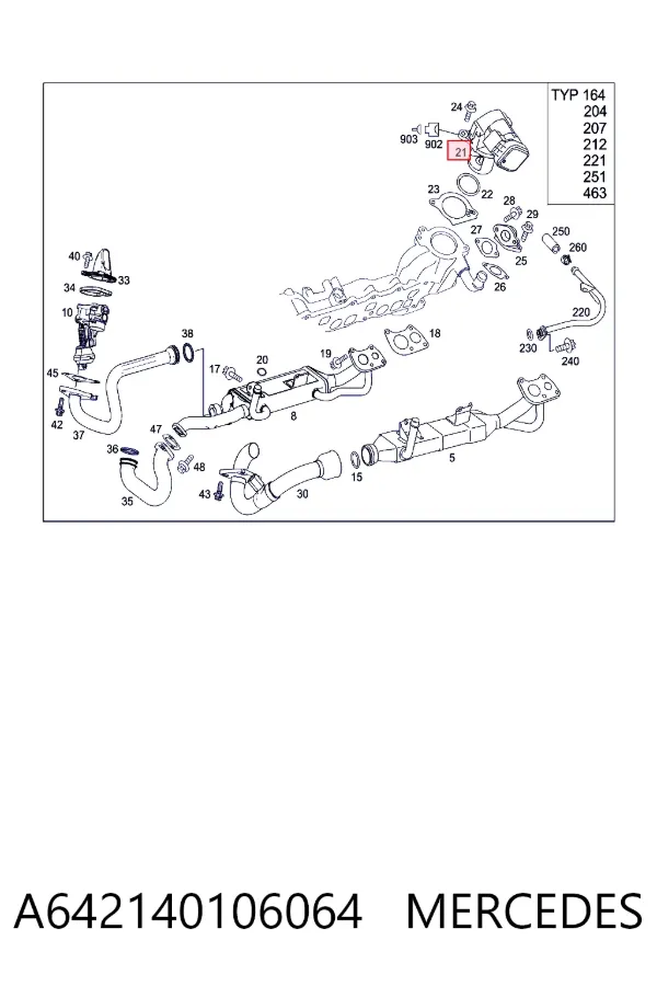 Válvula EGR de recirculação dos gases A642140106064 Mercedes