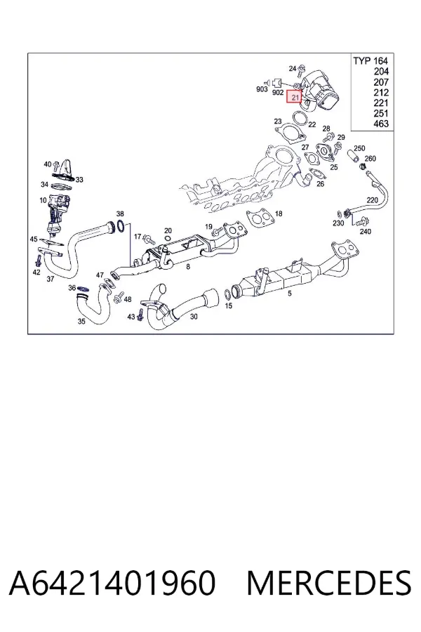 Válvula EGR de recirculação dos gases A6421401960 Mercedes