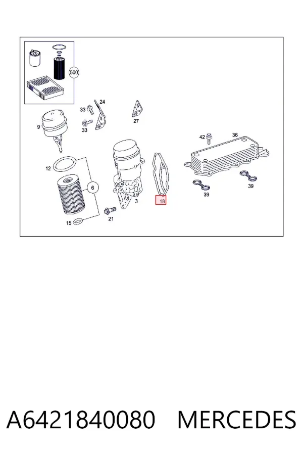 Vedante de adaptador do filtro de óleo A6421840080 Mercedes