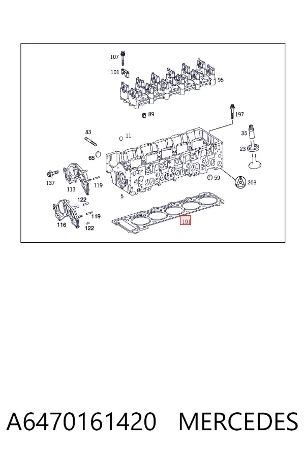 Vedante de cabeça de motor (CBC) A6470161420 Mercedes