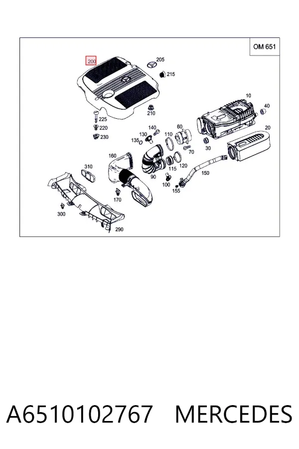 Tampa de motor decorativa A6510102767 Mercedes