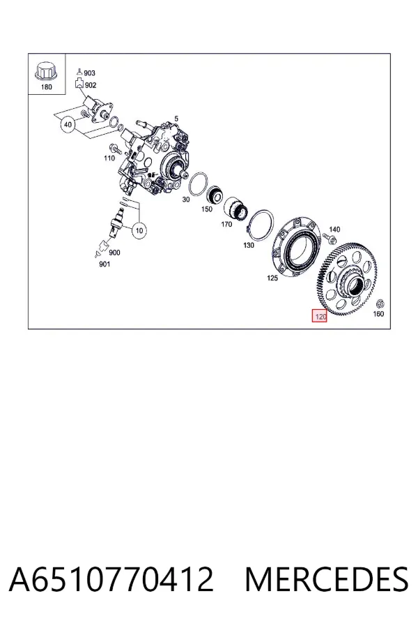 Roda dentada de engrenagem de cadeia da Bomba de Combustível de Pressão Alta A6510770412 Mercedes