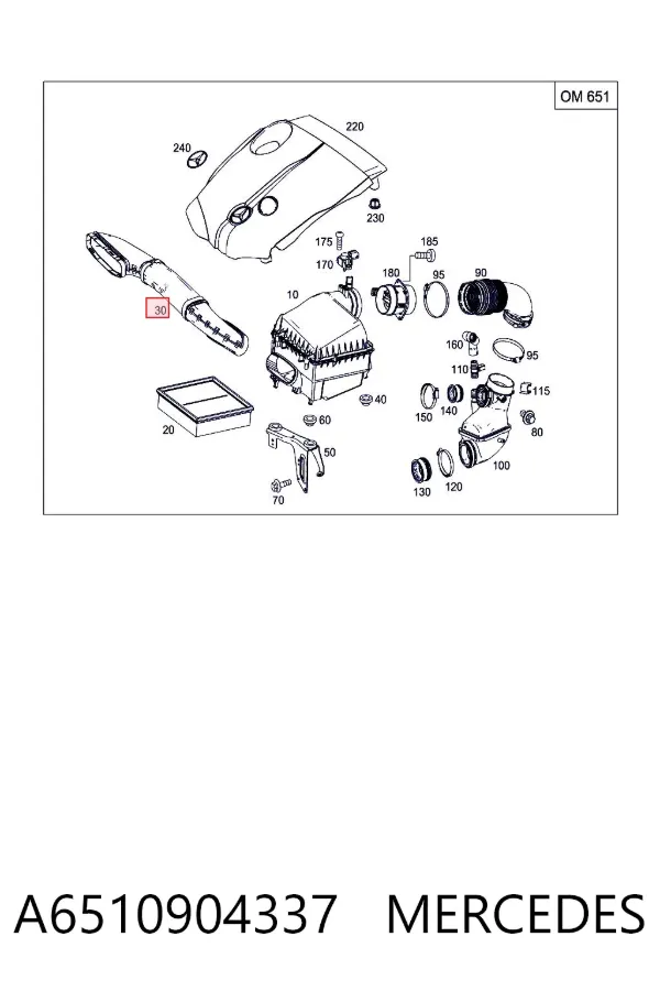 Tomada de ar de filtro de ar A6510904337 Mercedes