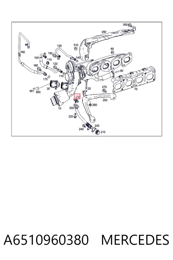 Vedante de mangueira de derivação de óleo de turbina A6510960380 Mercedes