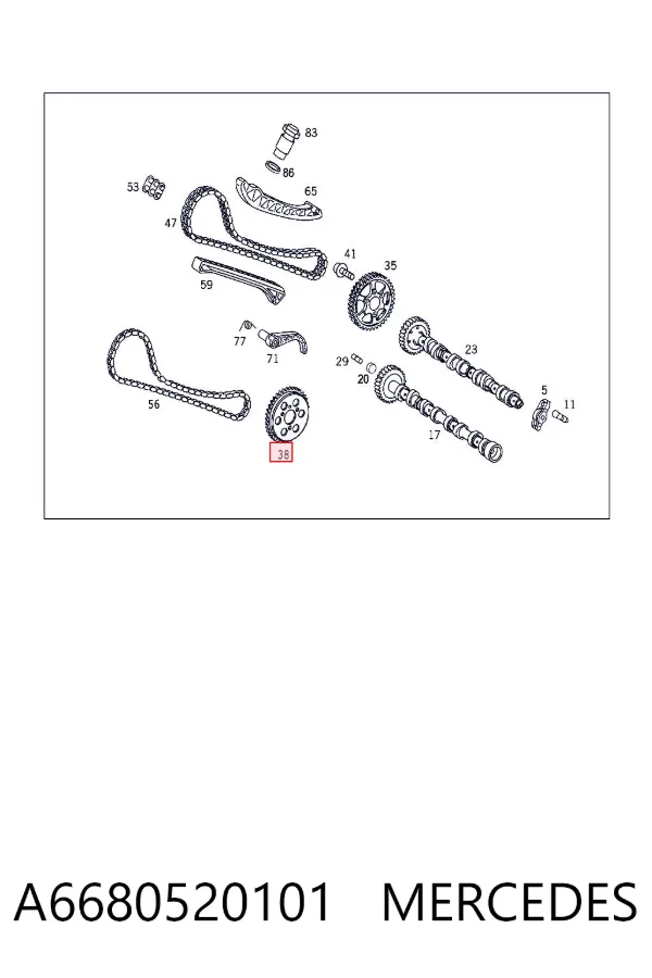 Engrenagem de cadeia da roda dentada da árvore distribuidora de motor A6680520101 Mercedes
