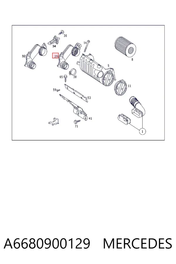 Cano derivado de ar, saída de filtro de ar A6680900129 Mercedes