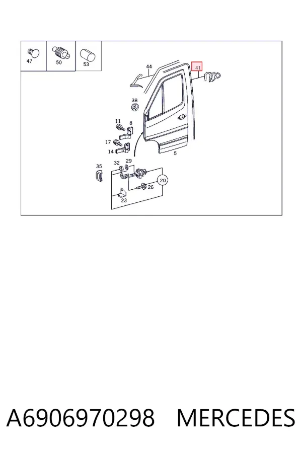 Compactador da porta dianteira (na carroçaria) A6906970298 Mercedes