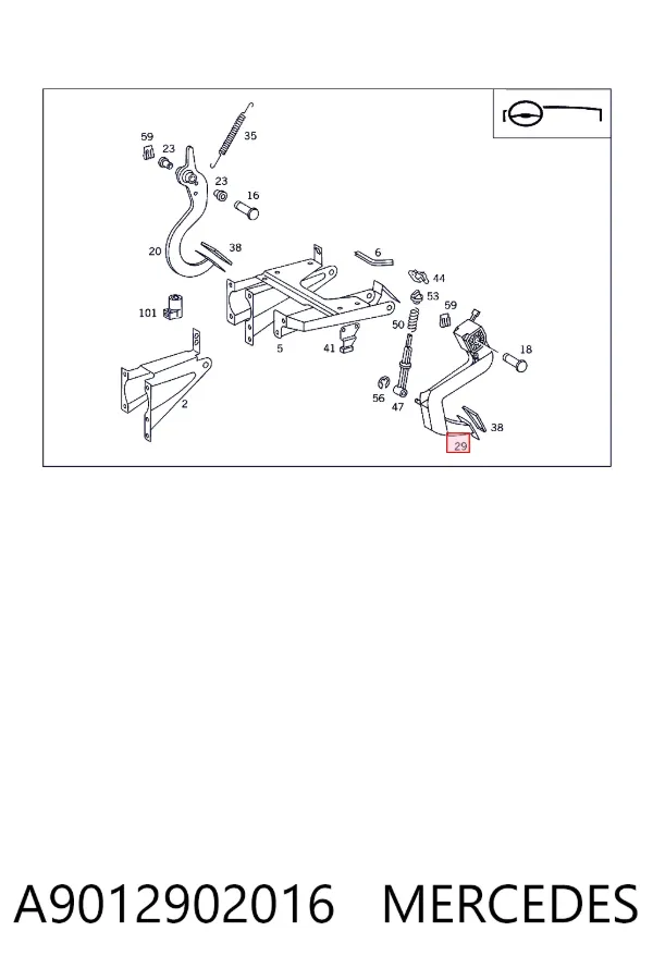 Pedal de embraiagem A9012902016 Mercedes