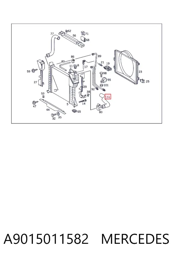 Mangueira (cano derivado) do radiador de esfriamento superior A9015011582 Mercedes