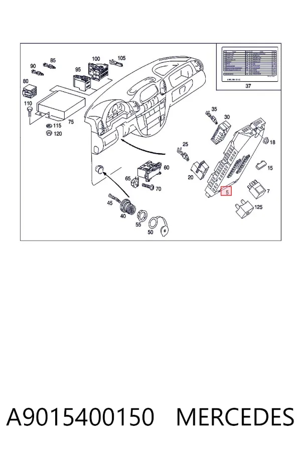Unidade de dispositivos de segurança A9015400150 Mercedes