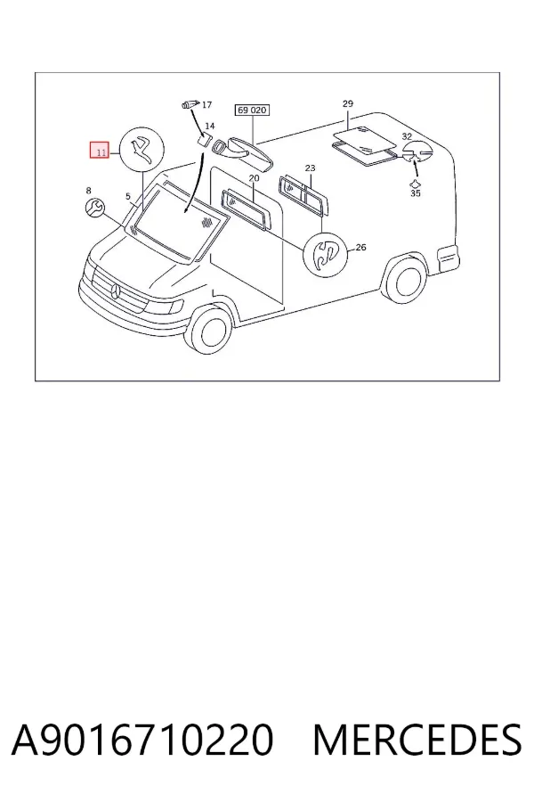 Compactador de pára-brisas A9016710220 Mercedes