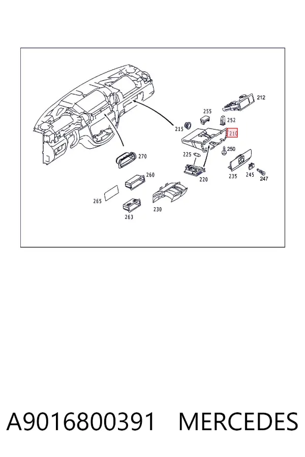 Caixa para porta-luvas (porta-luvas) A9016800391 Mercedes