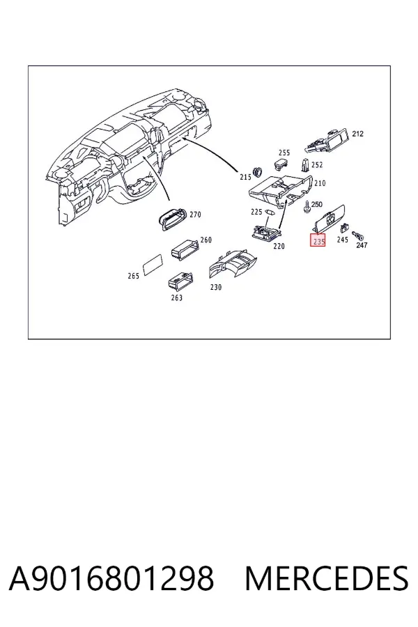 Tampa da caixa para luvas (porta-luvas) A9016801298 Mercedes