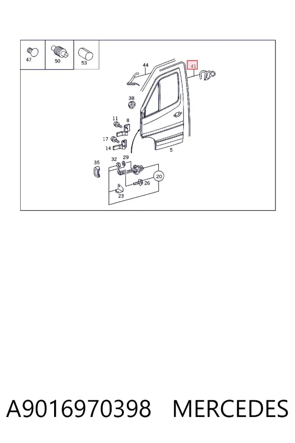 Compactador da porta dianteira (na carroçaria) A9016970398 Mercedes