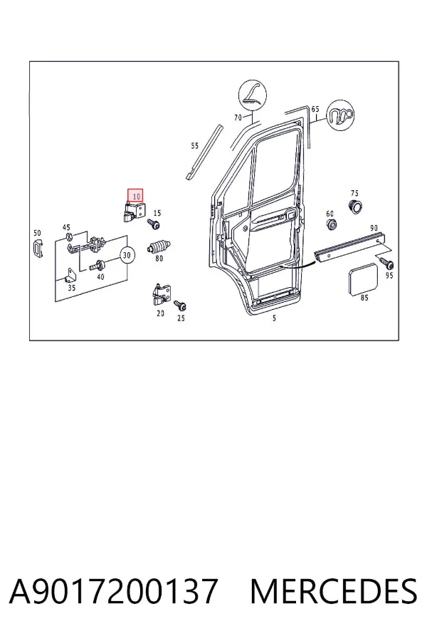 Gozno da porta dianteira esquerda A9017200137 Mercedes